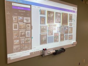 A whiteboard shows projected images from the Canva rendering of the reimagined vertical storage 